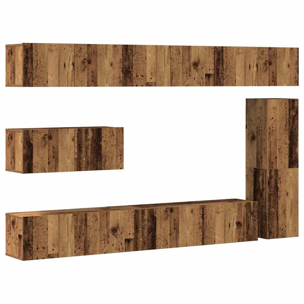 vidaXL TV-Schrank 7-tlg. TV-Schrank-Set Wandmontage Altholz-Optik Holzwerkstoff