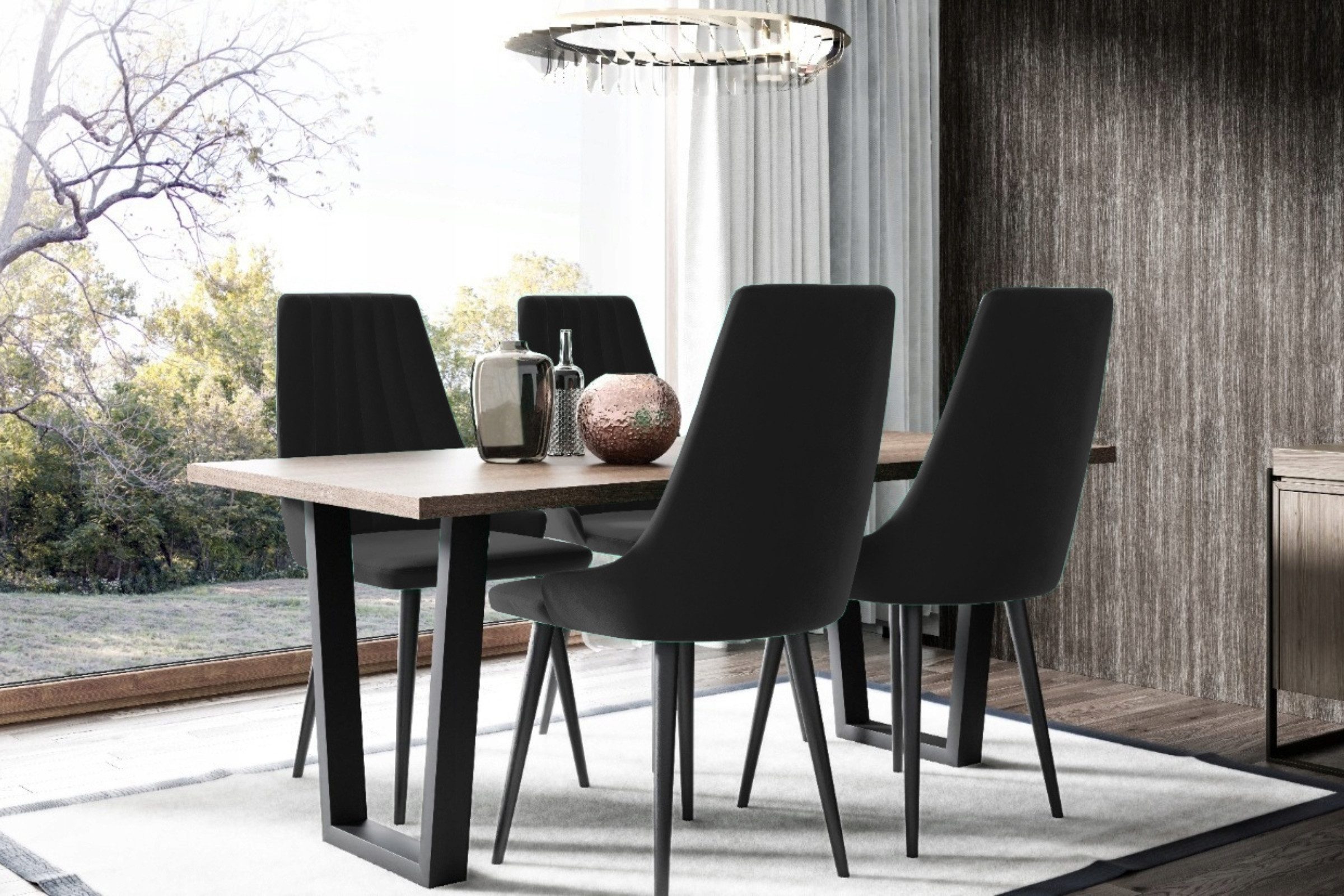 Deine Möbel 24 Esszimmer-Set VERA Essgruppe Esstisch mit 4 Stühlen Loft Still 140x80 cm, (Set, 5-St., Velour Grün Blau Grau Anthrazit)