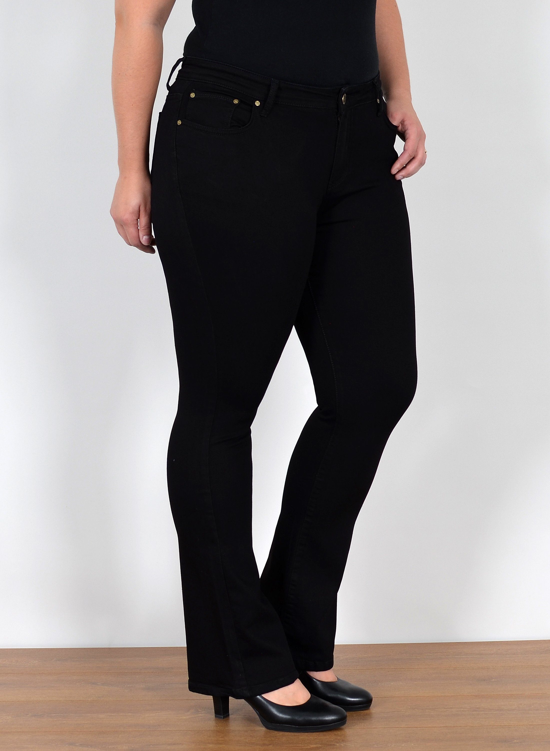 ESRA Bootcut-Jeans Stretch Jeans Damen High Waist Bootcut Jeans bis Übergröße Plus Size Wide Leg Jeans Damen Bootcut Schlaghose Damen Jeans Flared High Waist