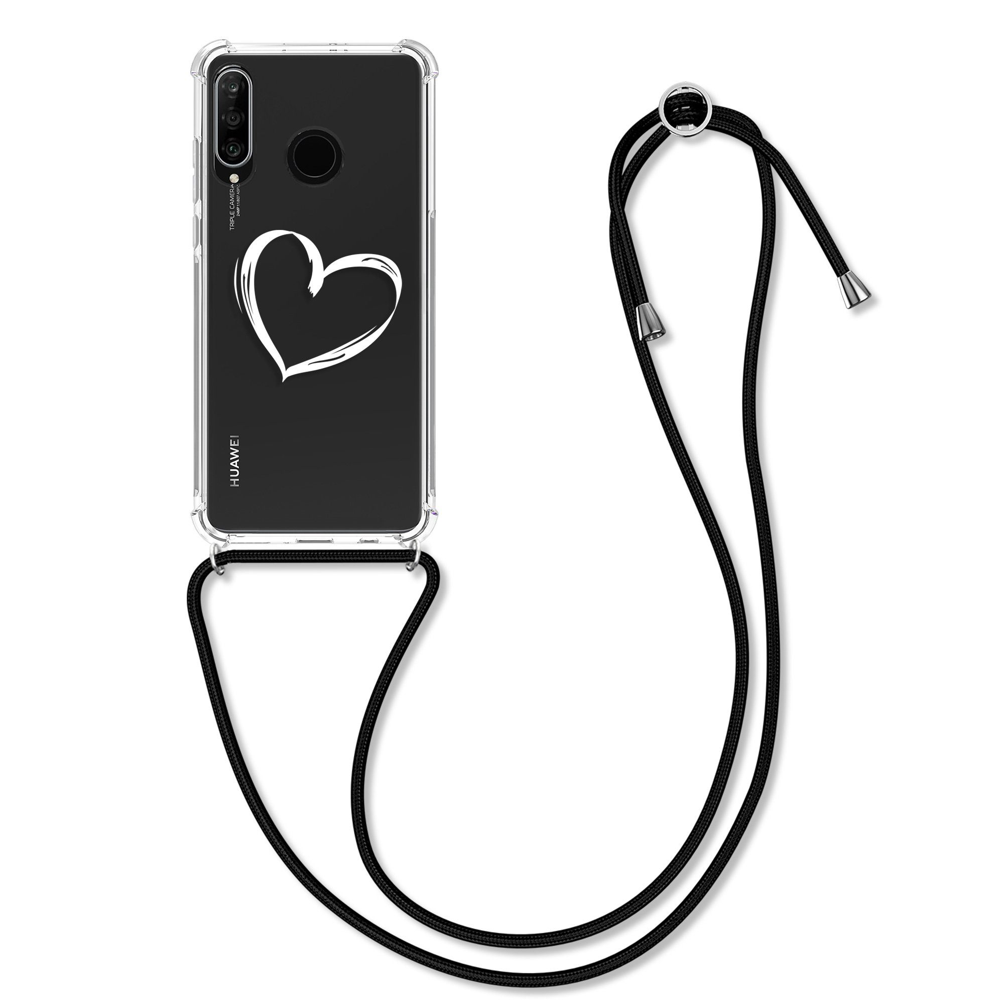 kwmobile Etui Hülle für Huawei P30 Lite, Silikon Handyhülle mit Kette - Handykette Handyband