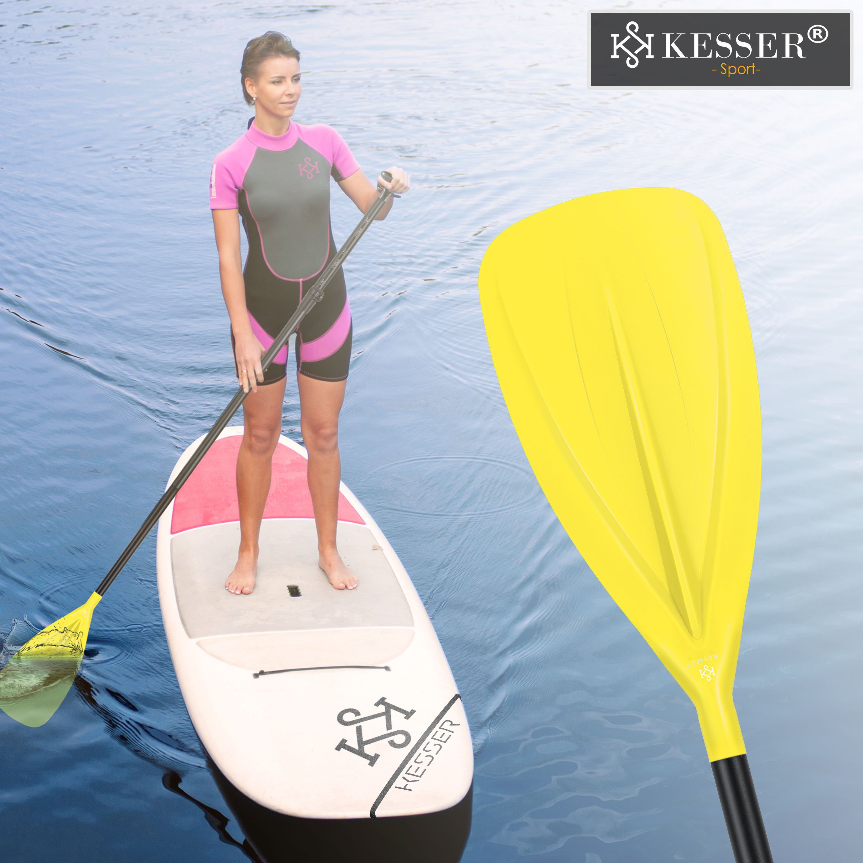 SUP Board gelb SUP-Paddel, Stand-Up Paddling KESSER für Kayak Paddle 3-teilig