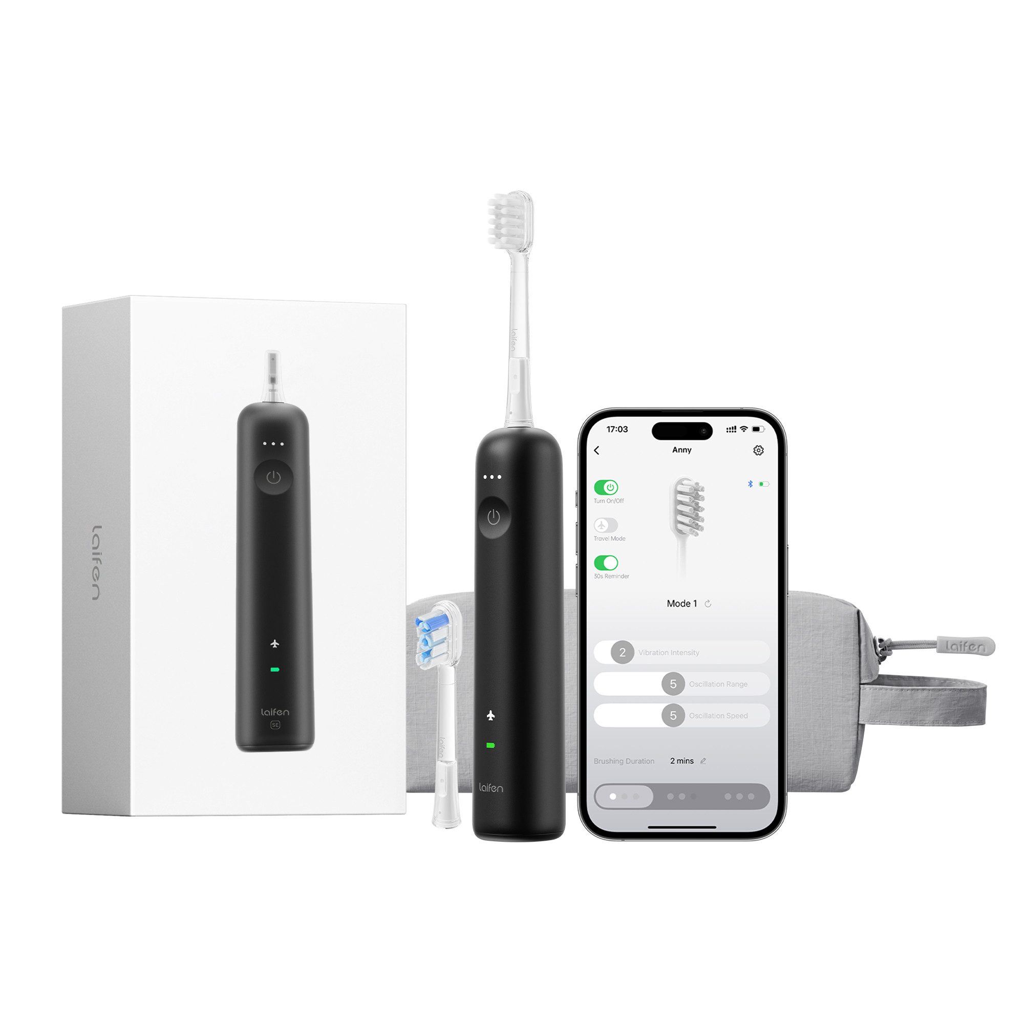 laifen Elektrische Zahnbürste Wave Spezial mit 2 Bürstenköpfe und Reisetasche, Aufsteckbürsten: 2 St.