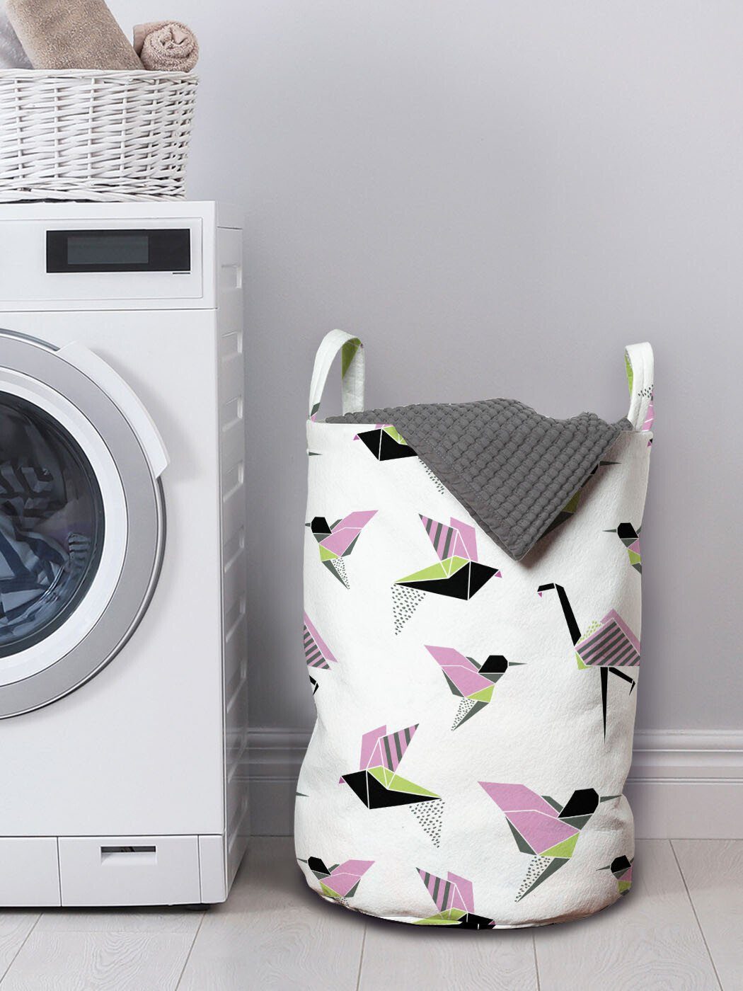 Abakuhaus Wäschesäckchen Wäschekorb mit Griffen Waschsalons, Origami für japanisch Geometric Kordelzugverschluss