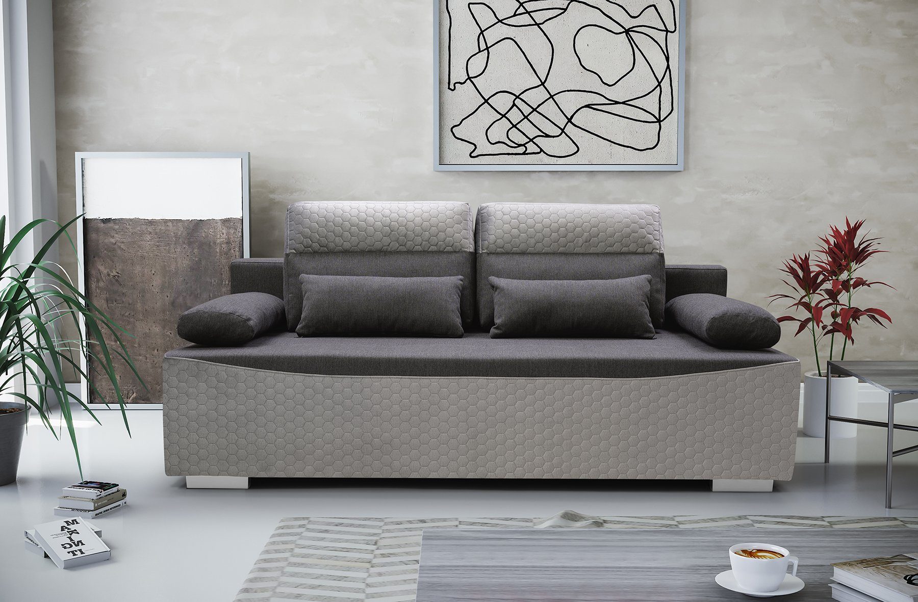 Modernes Costanza 2-Sitzer Schlaffunktion Graphit Siblo Sofa mit Zweisitzer