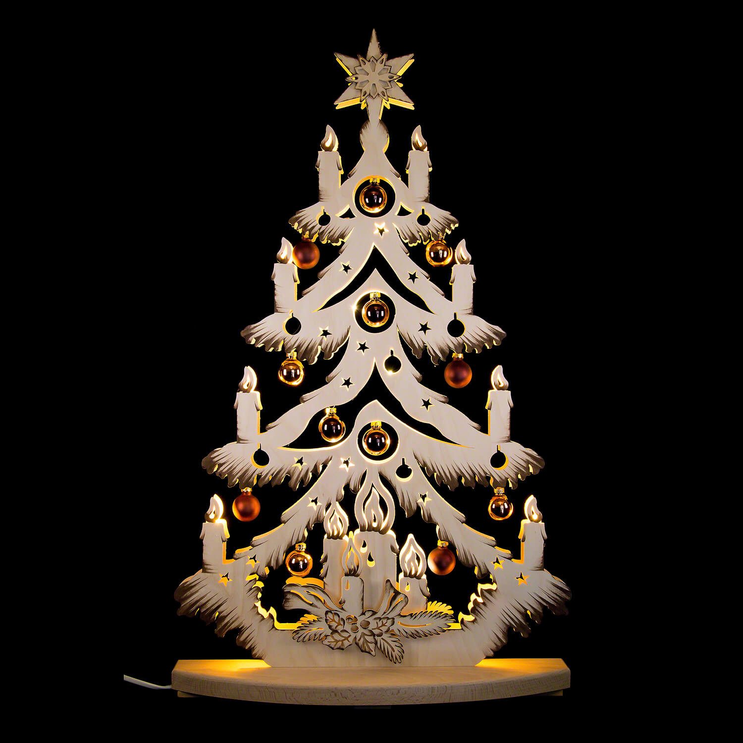 RATAGS Kunsthandwerk Schwibbogen Lichterspitze Tanne mit goldenen/kupfernen Baumkugeln (72x38cm) von RA