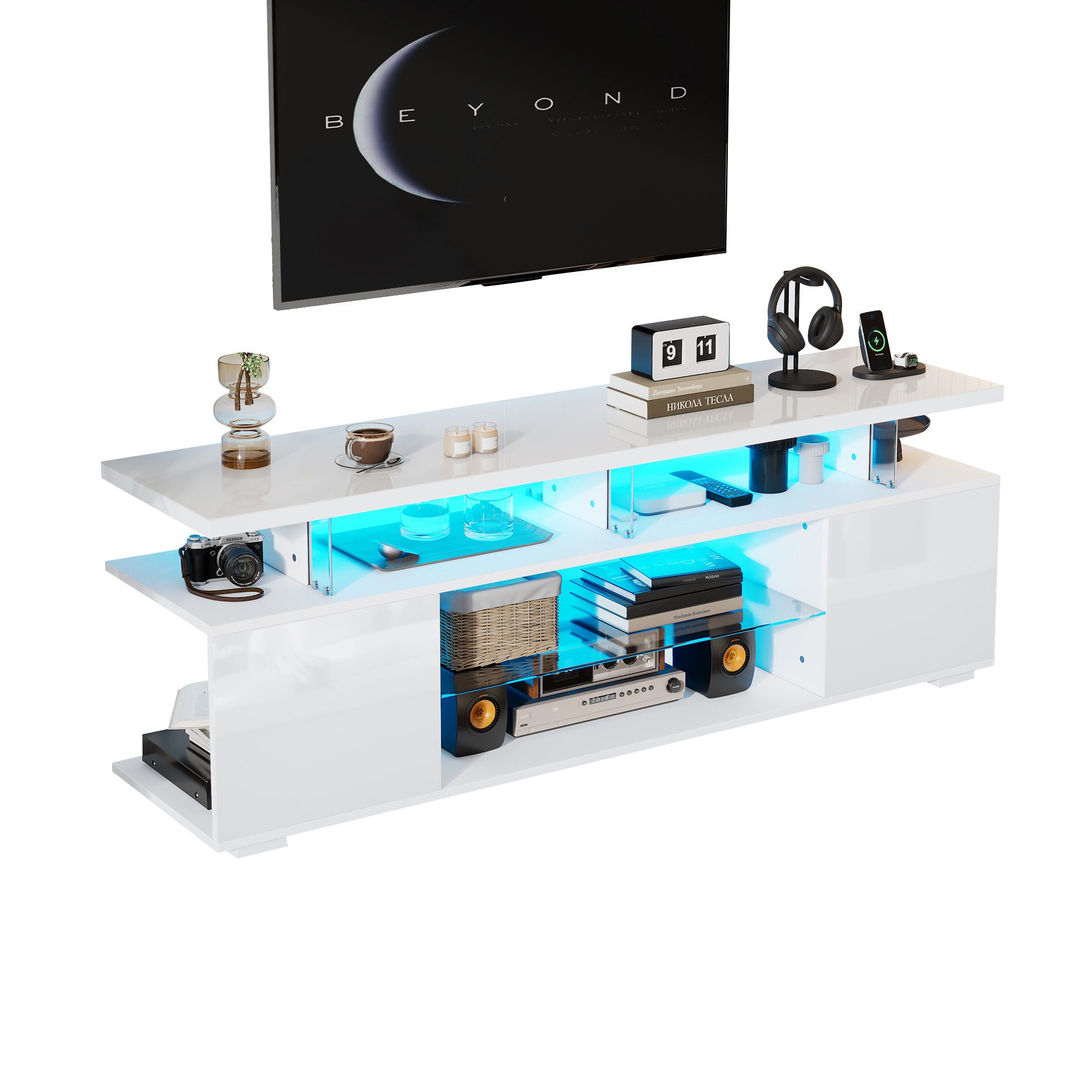 HAUSS SPOLE Lowboard Hochglanz mit LED-Beleuchtung Stauräume, für 60-Zoll-F günstig online kaufen