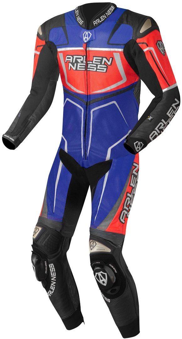 1-Teiler Arlen perforierte Motorradkombi Motorr Race Alcarras Känguru Black/Red/Blue Ness