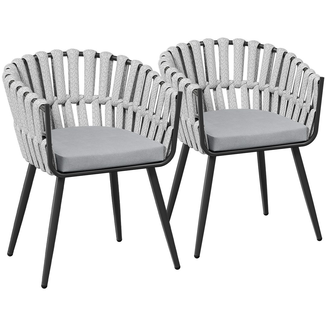 STEELSØN Gartenstuhl Tarian mit Sitzkissen, Loungesessel im Rope-Design (2er-Set, Hellgrau), wetterfest & höhenverstellbar, bis 120kg belastbar