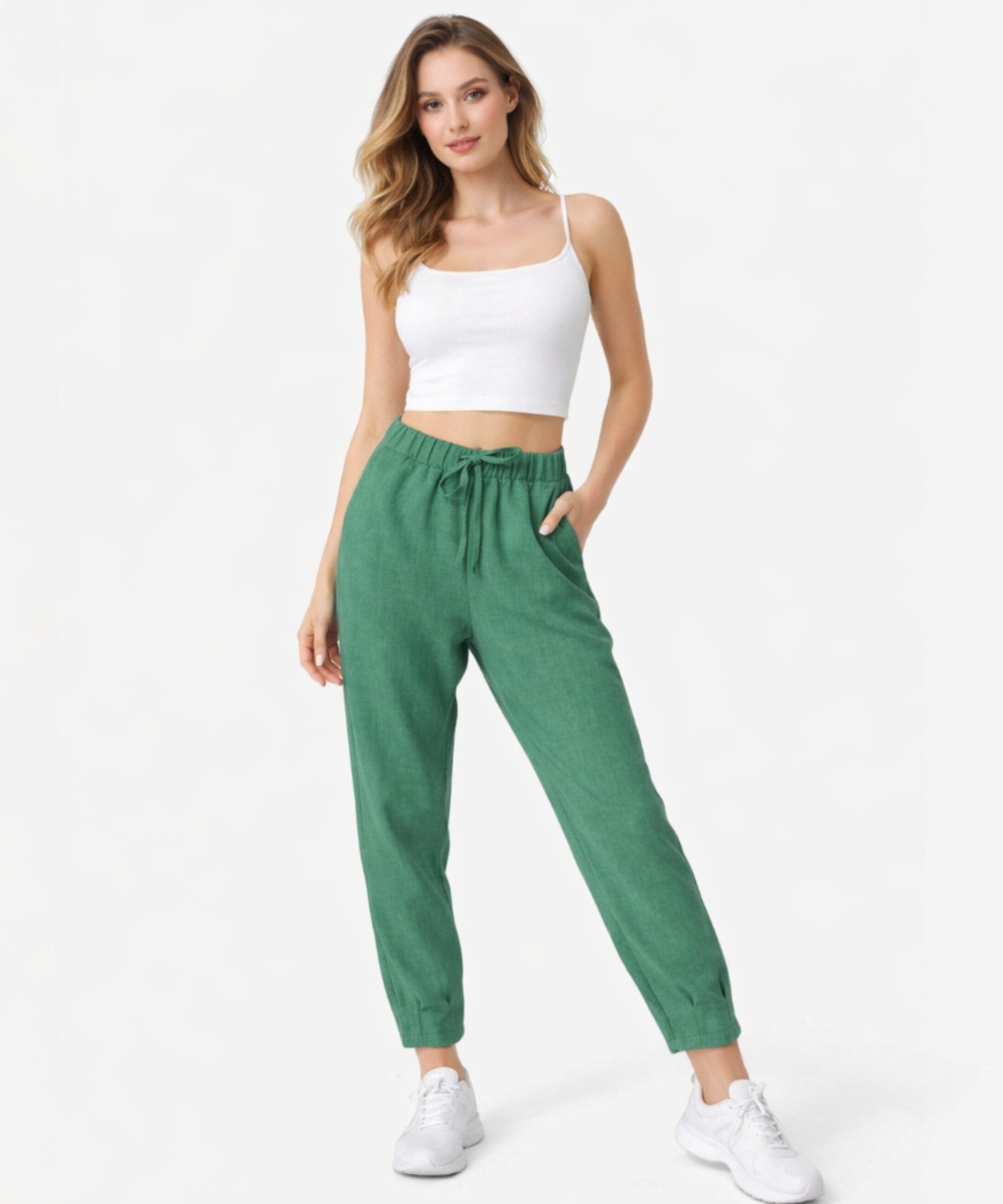 fashionshowcase Stoffhose Damen Hose im Jogger Style mit elastischem Bund und Kordelzug (1-tlg) Bequemer Schlupfbund für hohen Tragekomfort