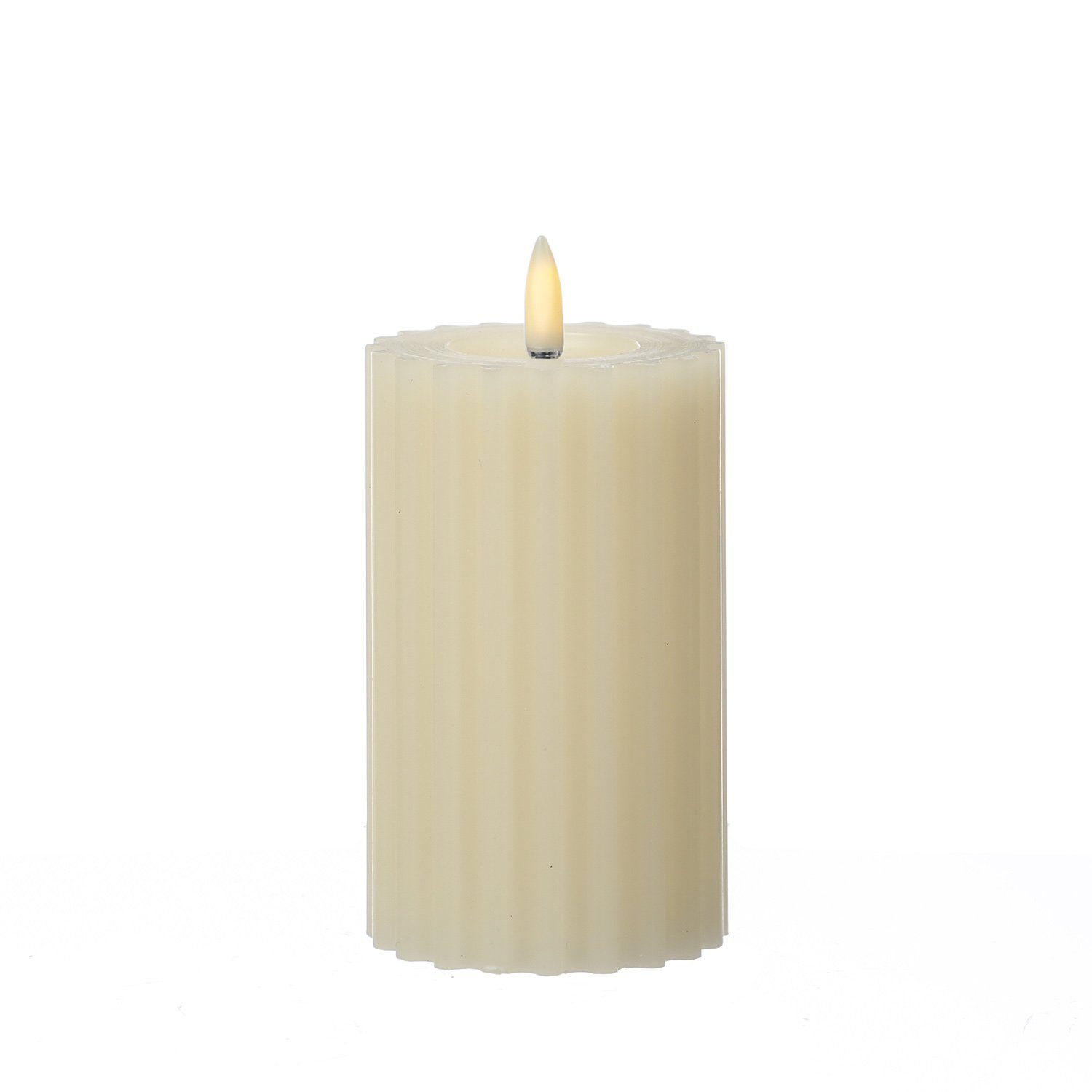 MARELIDA LED-Kerze Liv Echtwachs gerillt mit Rillen flackernd H: 14,5cm Timer creme, LED Classic, warmweiß (2100K bis 3000K)