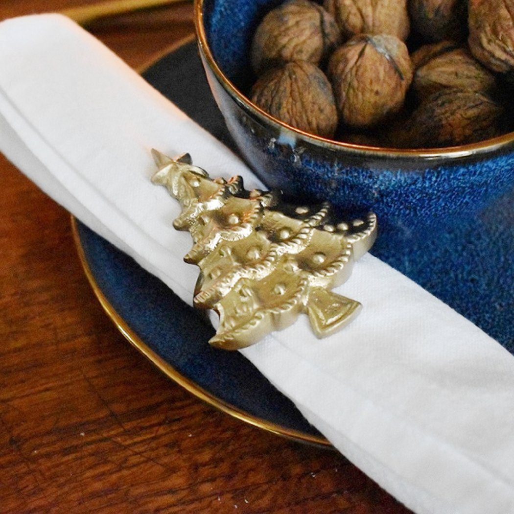 Macosa Home Serviettenring Festliche Tischdekoration Servietten-Halter Christbaum Gold, Metall, (6er Set Weihnachtsdeko, 6-tlg., Komplett Set, Weihnachtsdeko), Tanne Tischset Tisch-Dekoration Accessoire