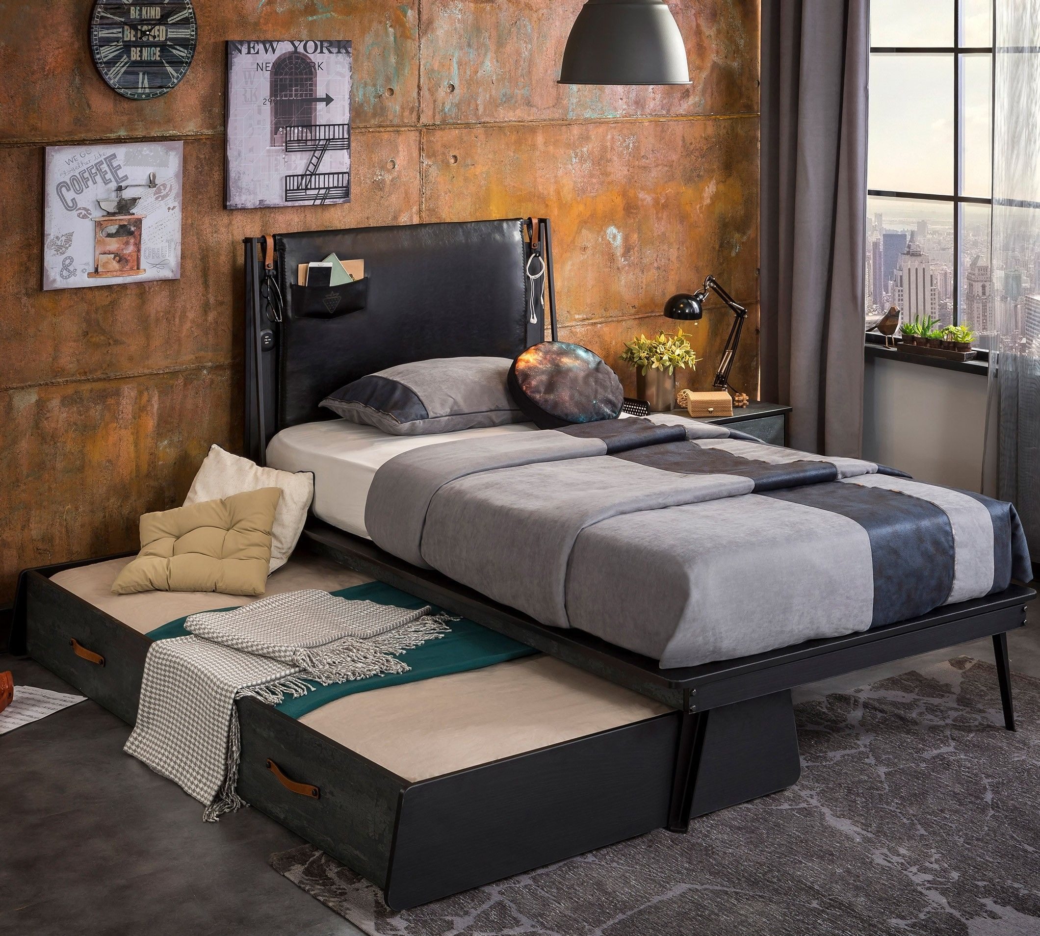 Möbel-Zeit Ausziehbett DARK METAL Bettkasten, 90x190 cm