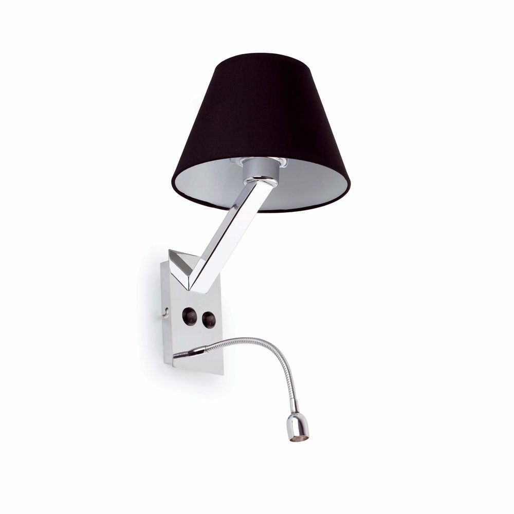 FARO Barcelona Wandleuchte MOMA-2 mit LED-arm Chrom, Schwarz Chrom, Schwarz | Wandleuchten