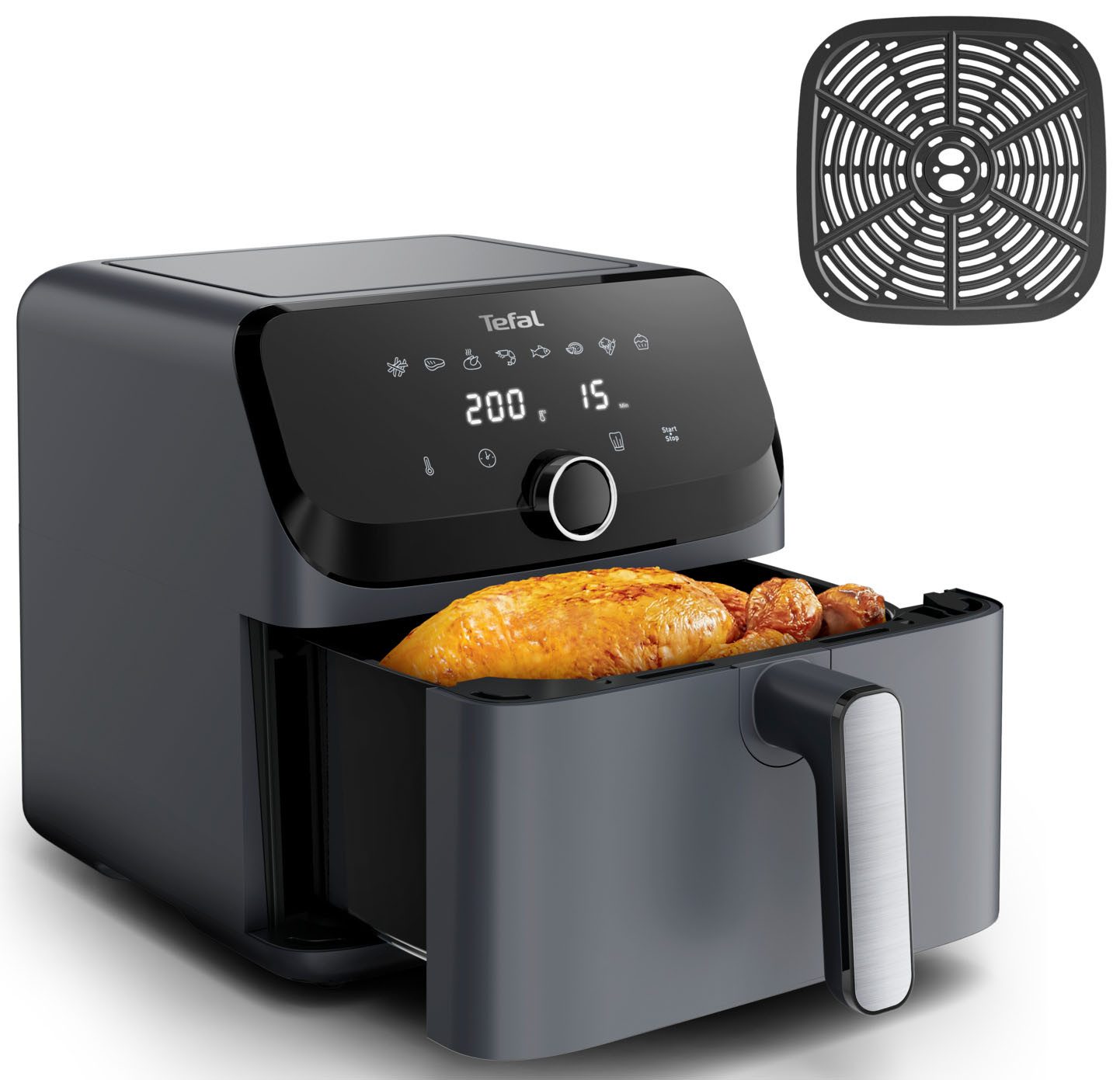 Tefal Heißluftfritteuse Easy Fry Mega Heißluftfritteuse, für bis zu 8 Personen, energiesparend, 2020 W, 8 voreingestellte Programme, extragroßes Fassungsvermögen, EY855B