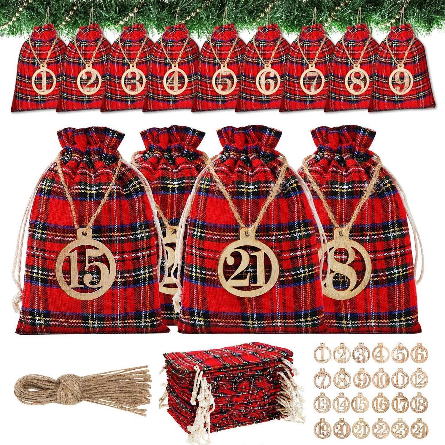 LuxusKollektion befüllbarer Adventskalender Adventskalender zum Befüllen 24 Säckchen Stoff kariert