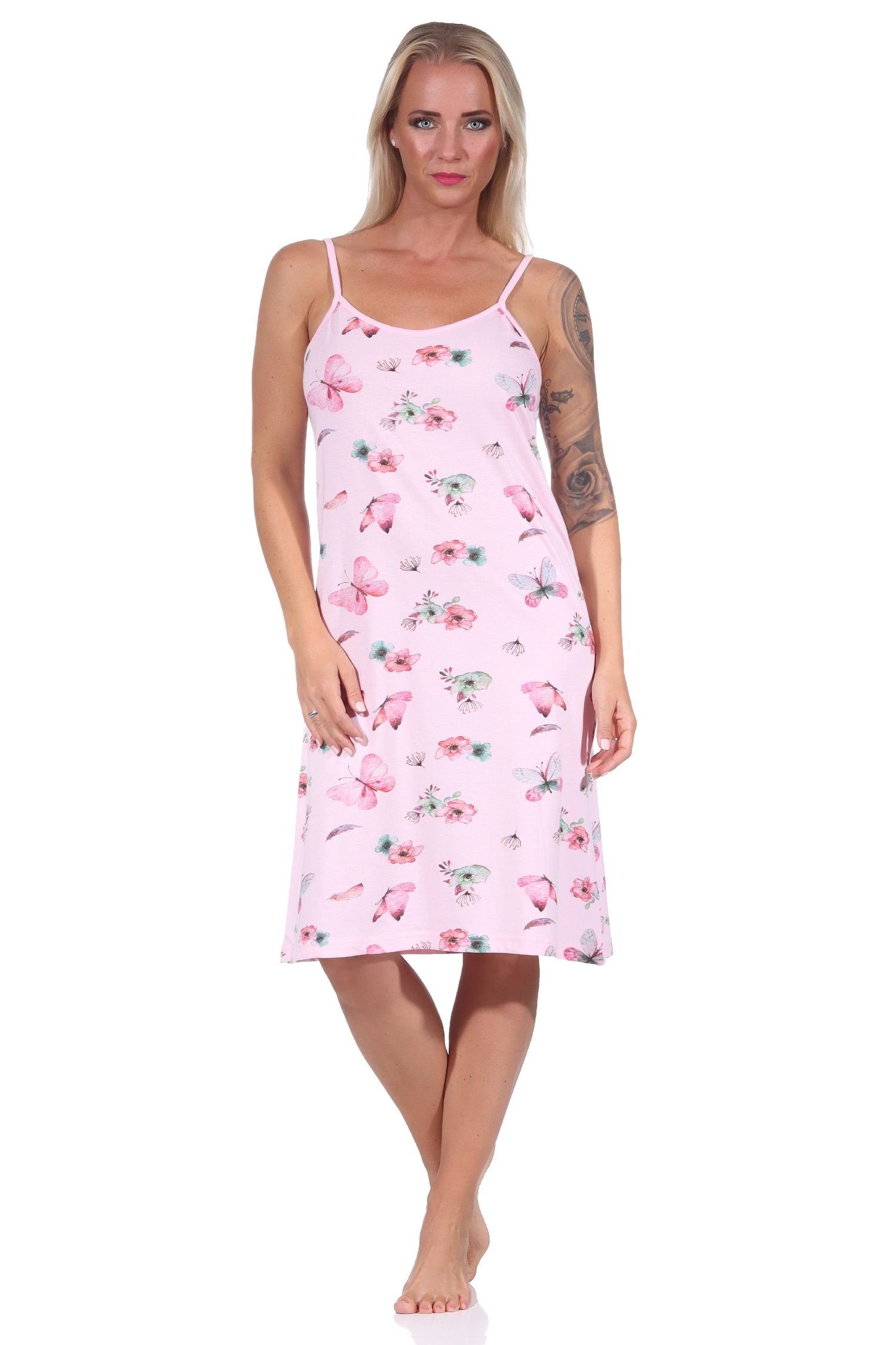 Normann Nachthemd Damen rosa - auch Übergrößen Nachthemd, Design florales in Spaghetti