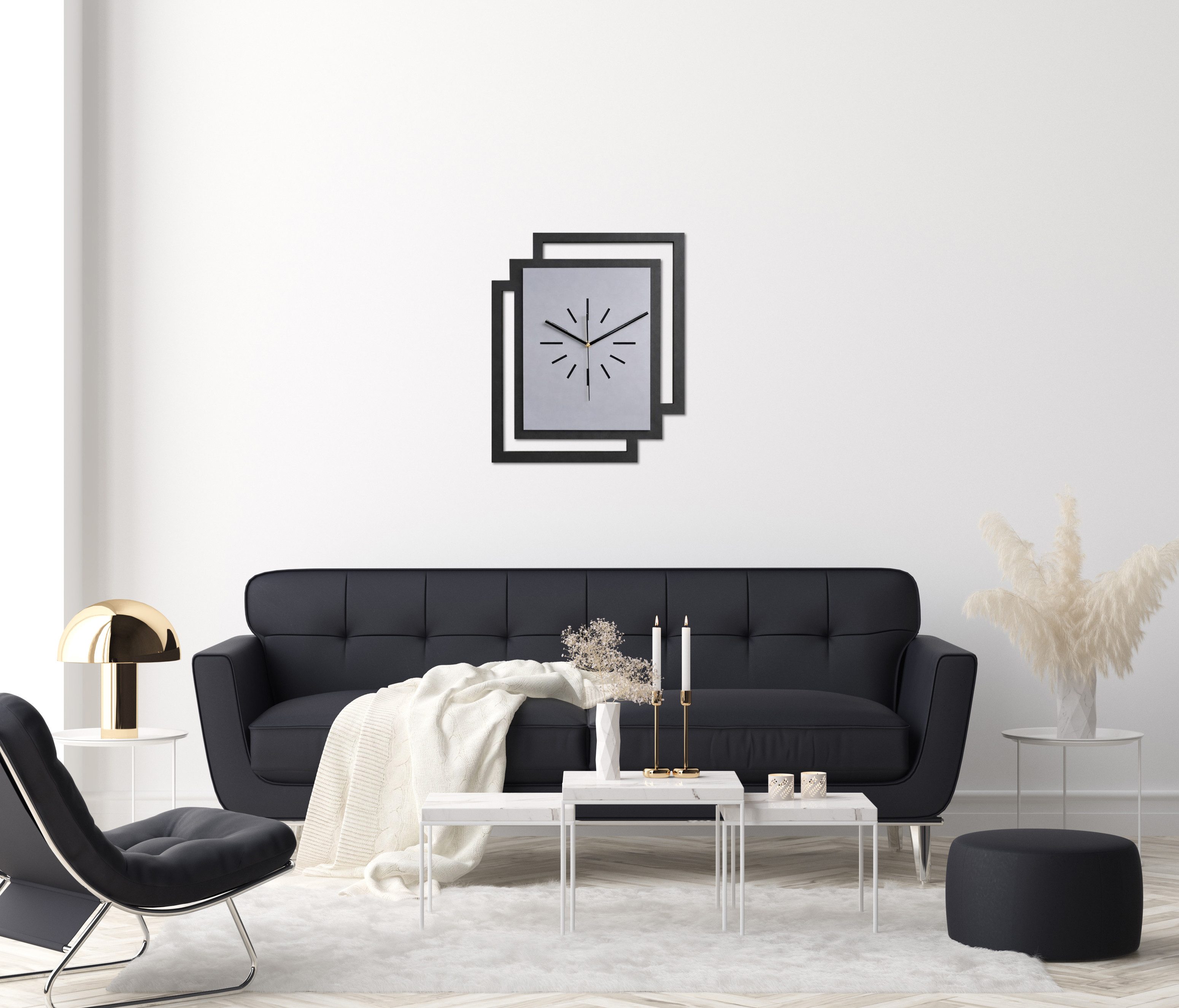 ORNAMENTI Wanduhr Große handgefertigte moderne aus Holz, Hingucker Wanddeko 45 x 55 cm (Rechteckig vertikal ohne Tickgeräusche für Wohnzimmer, ohne Ziffern)
