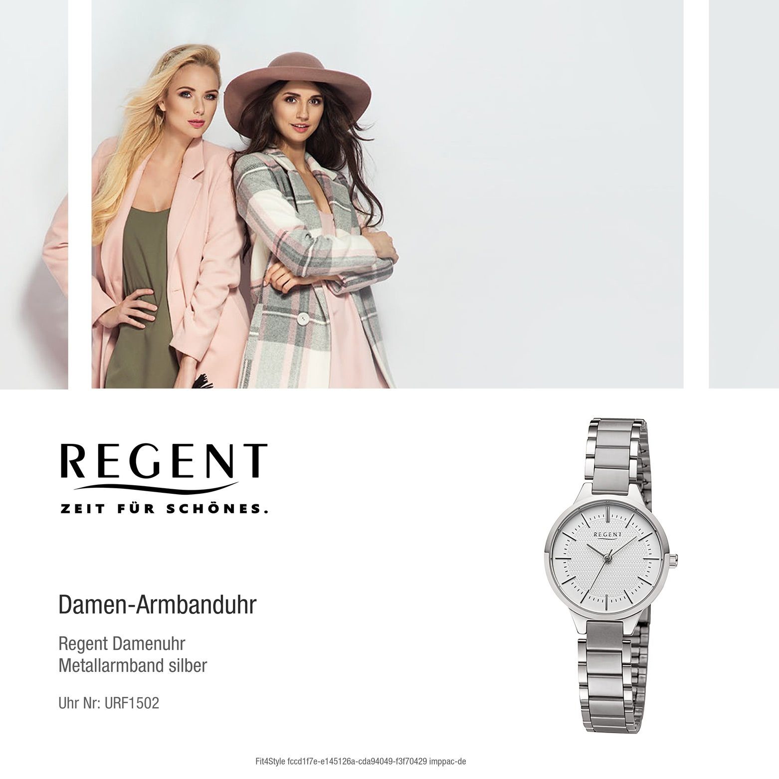 Regent Quarzuhr Regent Damen rund, Damen extra Metallarmband Analog, Armbanduhr 28mm), groß (ca. Armbanduhr