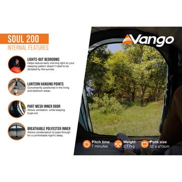 Vango Tunnelzelt Campingzelt Soul 200 Trekking 2 Personen, Tunnel Zelt Outdoor Bike Fahrrad