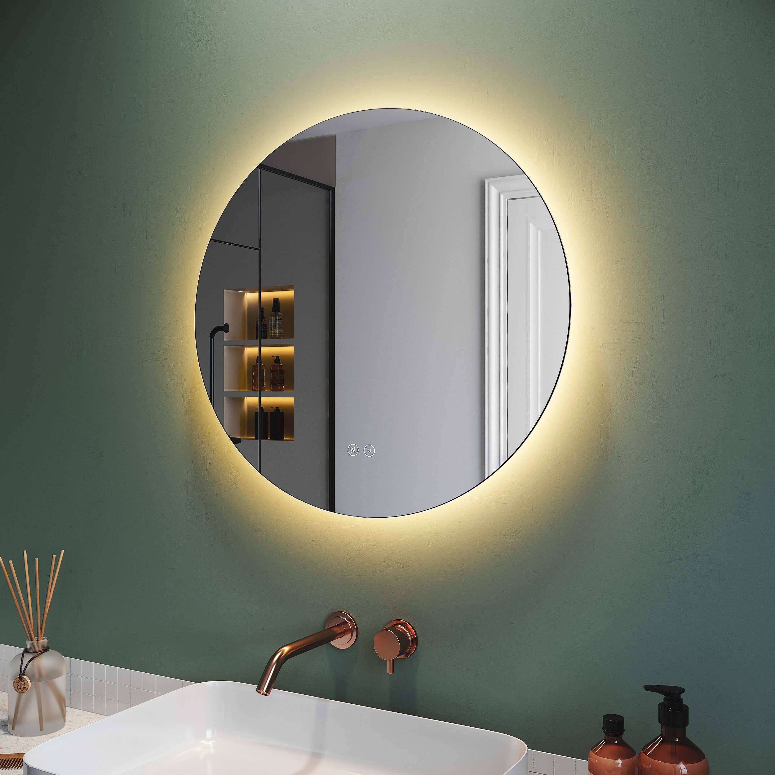 SONNI Badspiegel Rund Badspiegel 80/60cm, Lichtfarbe Beleuchtung, Wandspiegel, Touch-Schalter, Ø Dimmbar Energiesparend, Antibeschlage, mit