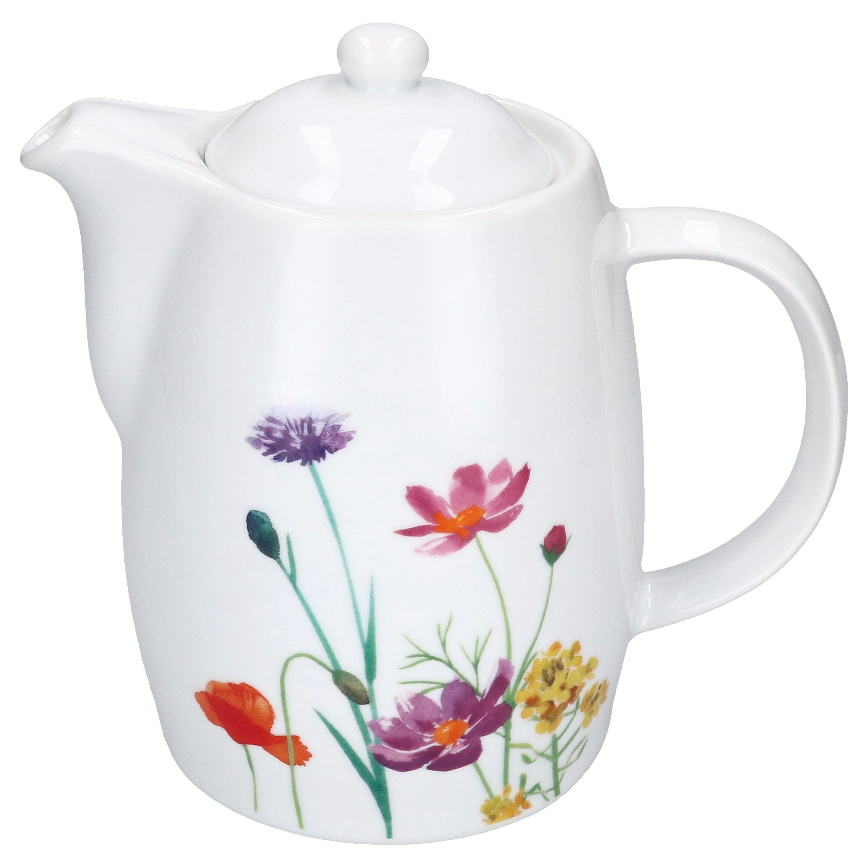 MamboCat Kanne Kanne Marie 850ml mit Deckel Porzellan für Tee & Kaffee Blumenwiese