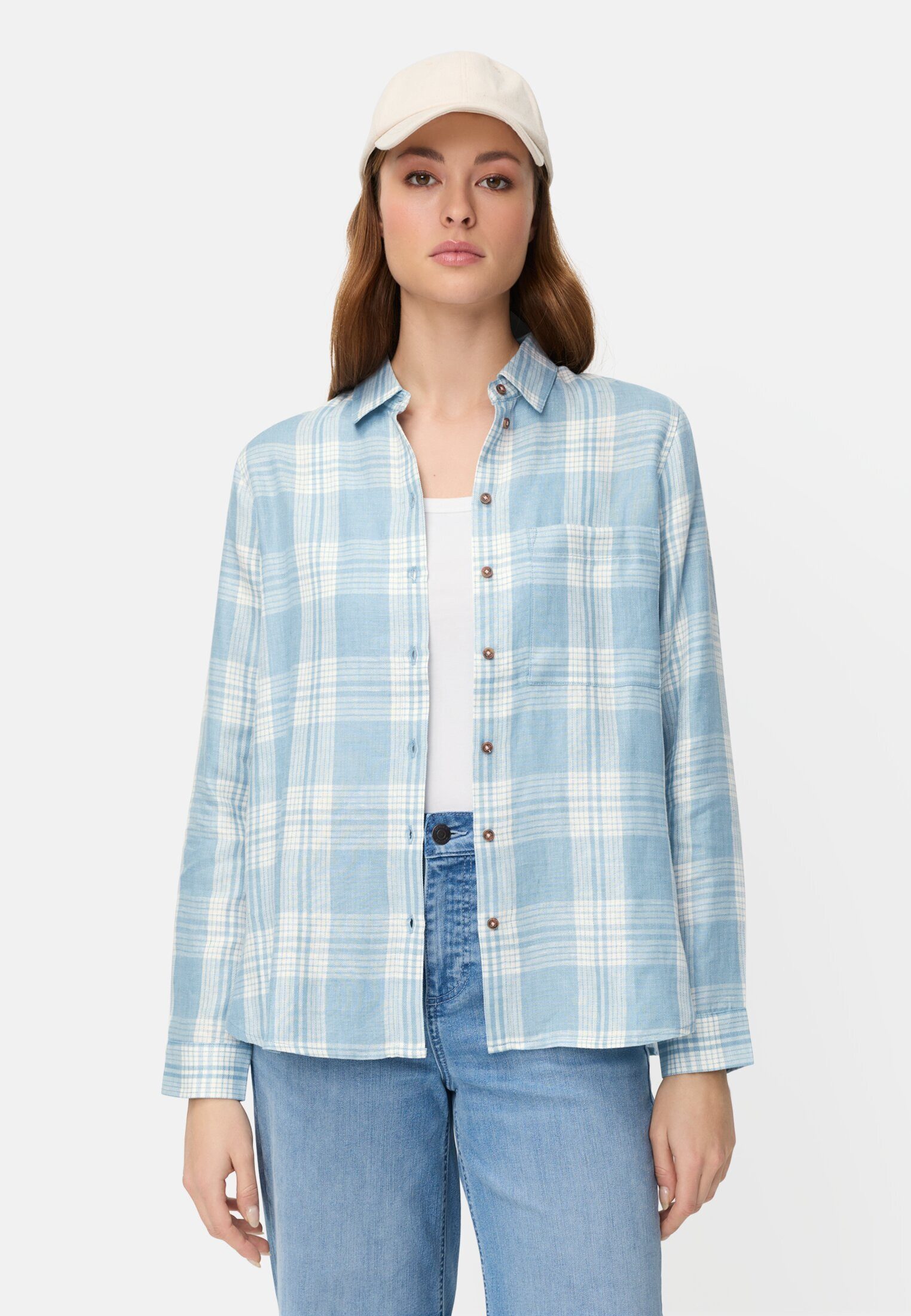 camel active Hemdbluse Karierte Bluse mit Knopfleiste Langarm kariert