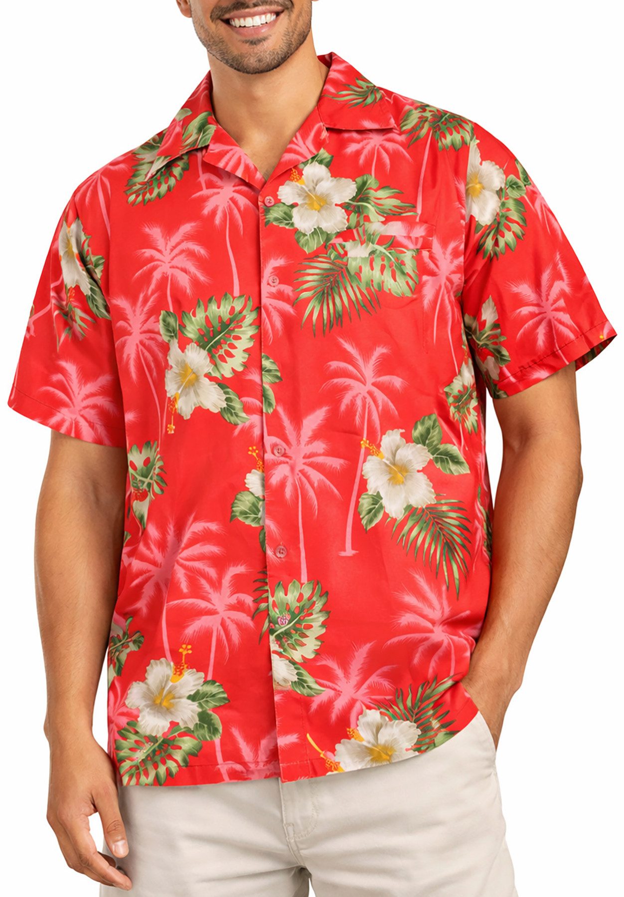 King Kameha Hawaiihemd "Small Flower" Funky Hawaii-Hemd Herren Kurzarm Fronttasche Sommerhemd