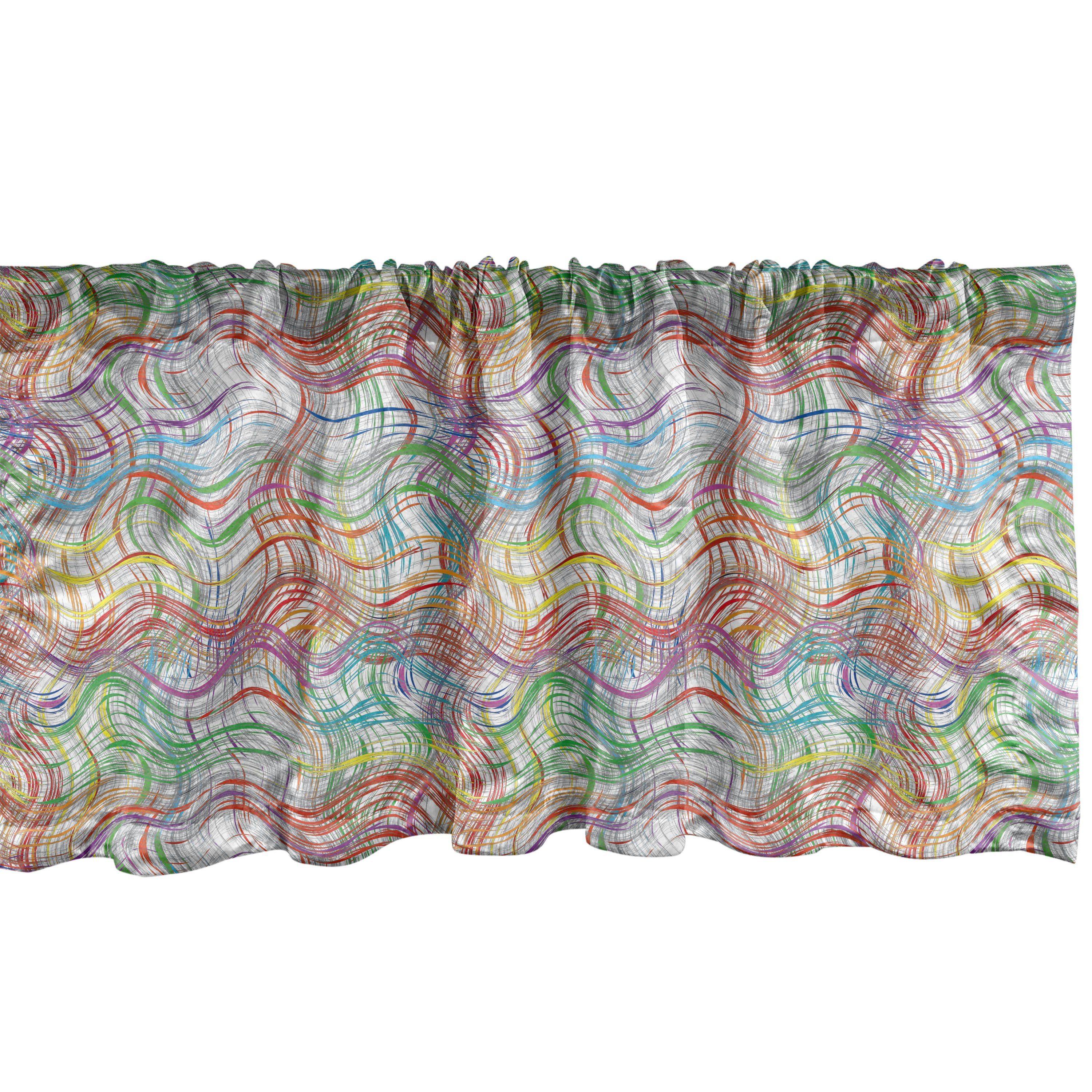 Scheibengardine Vorhang Volant für Küche Schlafzimmer Dekor mit Stangentasche, Abakuhaus, Microfaser, Grunge Wellenförmige bunte Streifen | Scheibengardinen