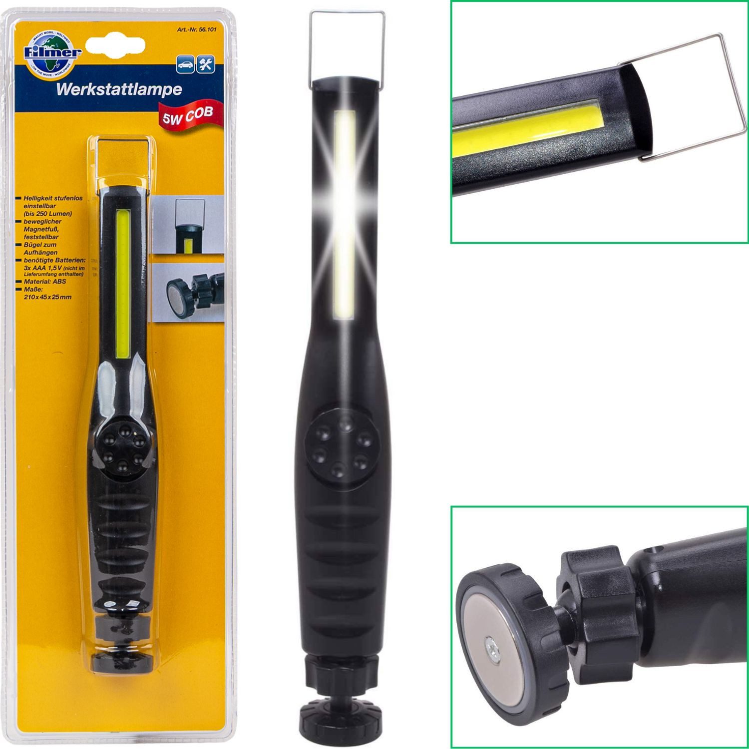 Diedrich Filmer GmbH LED Arbeitsleuchte COB LED Arbeitsleuchte Batteriebetrieben, LED, KFZ Werkstatt-Leuchte Hand-Lampe Inspektion Leuchte Handlampe