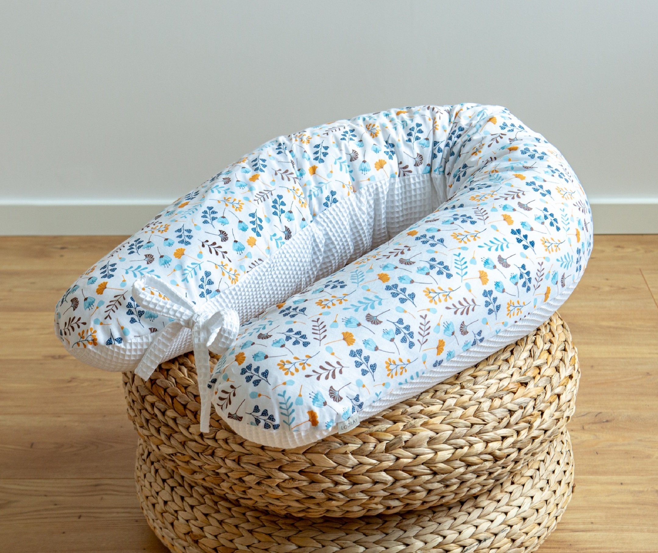 Loolay Seitenschläferkissen WAFFELPIQUE Blumen Schwangerschaftskissen Schlafen Подушки Подушки для годування, M/ L oder L/ XL KISSEN + Bezug / 6 MUSTER Auswahl: Waffelstoff Waffelpique/ Türkis BLUMENWIESE Braun, Blau, Rosa, Gelb, Weiß, 170 o.190 cm Подушки. PREMIUM Geschenk für Schwangern Seitenschläfer, LOOLAY® - 100% Europäische Stoffe und Kleinserien-Nähen!