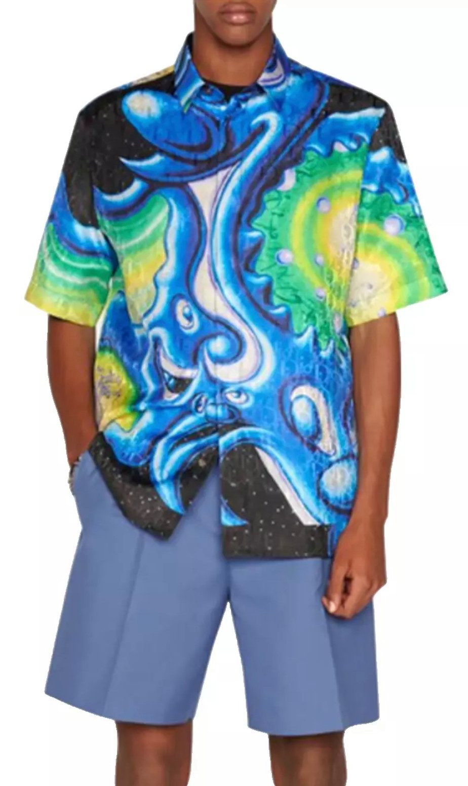 Dior Kurzarmhemd Homme Kenny Scharf Seiden Hemd mit Oblique-Muster Perlmuttknöpfe mit Dior-Signatur
