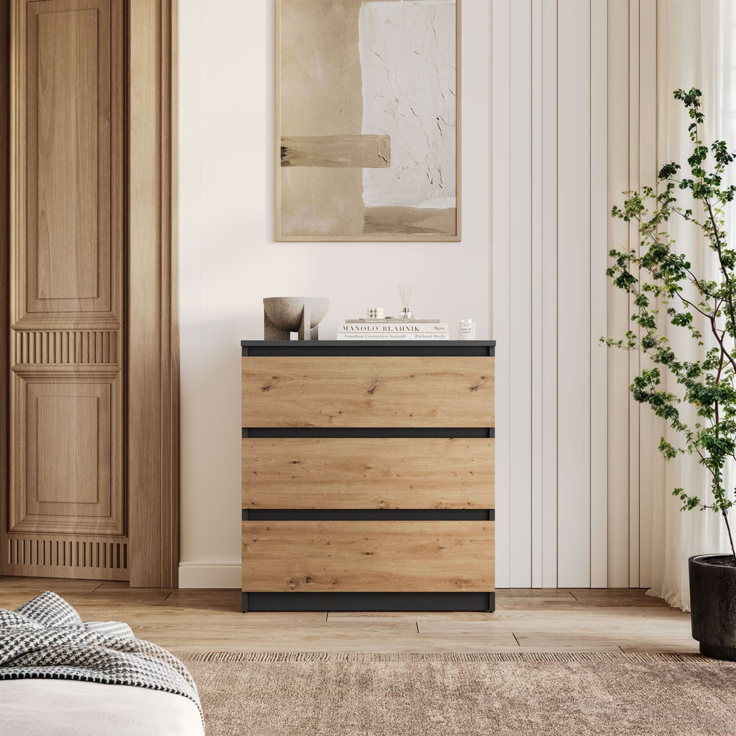 Lookway Kommode HANA M3 mit 3 Schubladen – modernes Design & praktische Aufbewahrung, Breite: 70 cm
