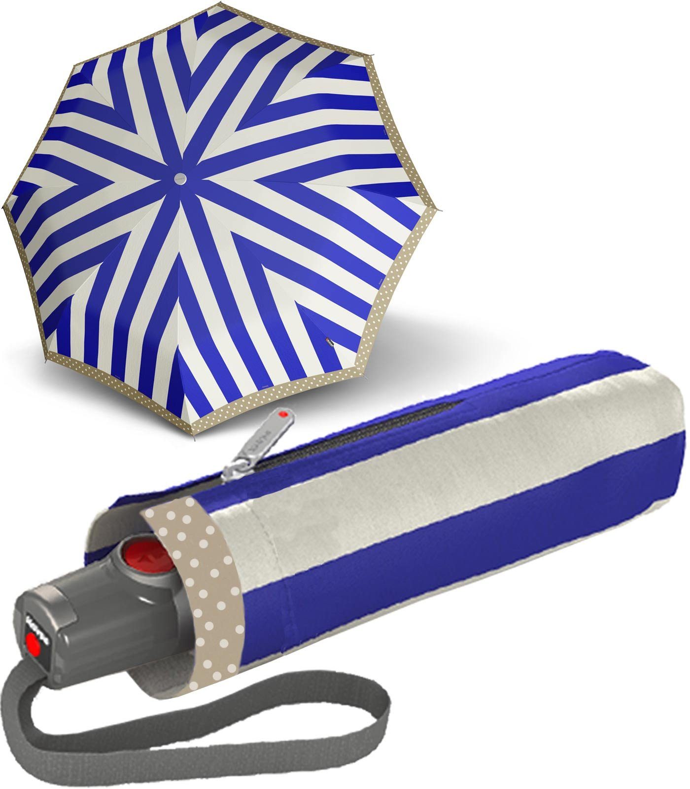 Knirps® Taschenregenschirm kleiner, kompakter Schirm mit Auf-Zu-Automatik, besonders praktisch durch seine Automatik blau-weiß