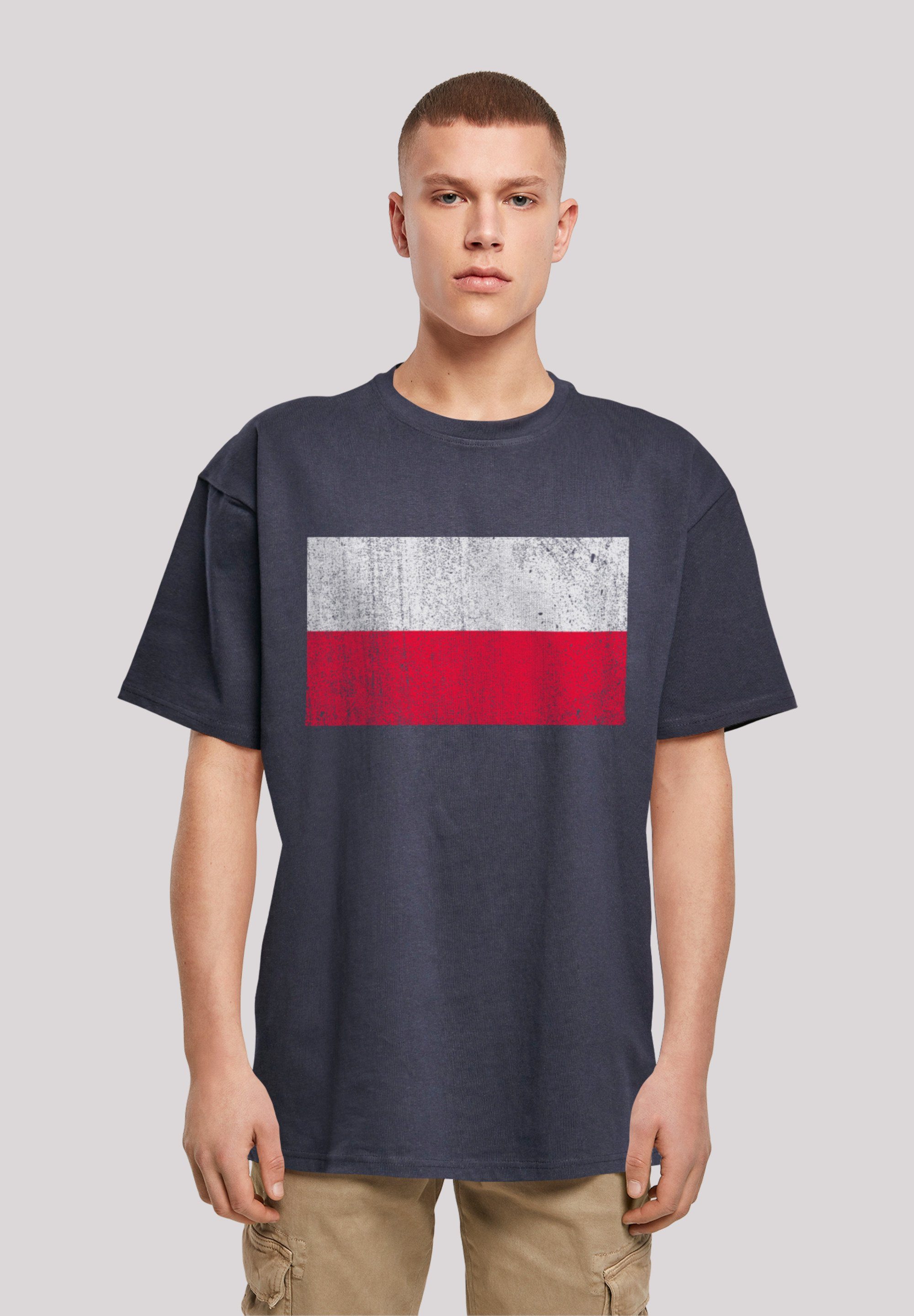 F4NT4STIC T-Shirt Poland Polen Flagge distressed Print navy