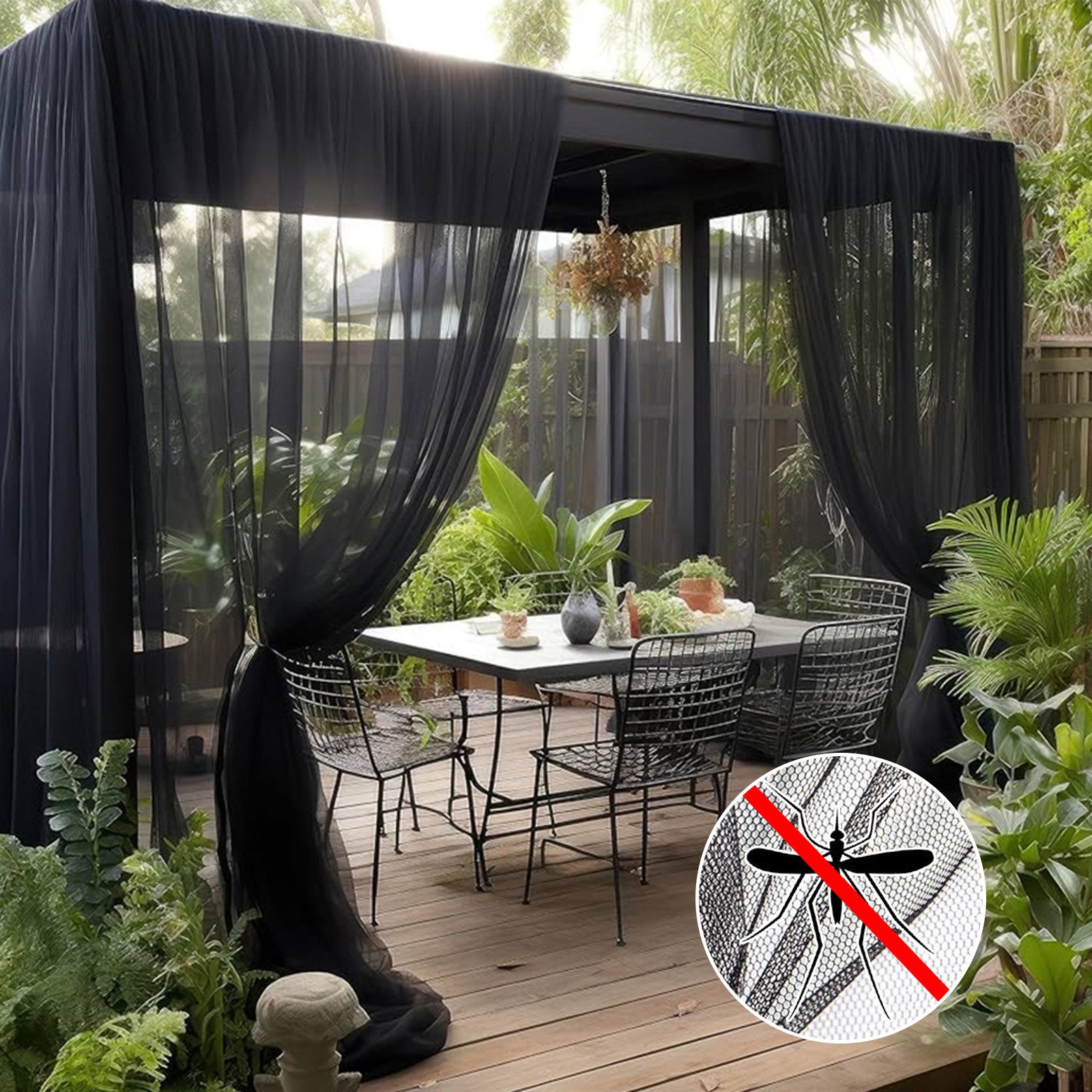 BTTO V&G Insektenschutz-Vorhang Moskitonetz Insektenschutz Pavillon Fliegennetz Fliegengitter, DIY, (2-St), Taschenstange,Outdoor-Vorhang,Insektenschutz-Vorhang,Terrassennetz