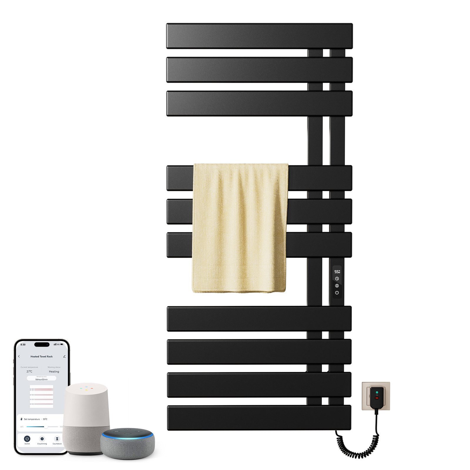 Oihpaw Elektrischer Badheizkörper WiFi Smart Thermostat Handtuchwärmer Handtuchheizkörper, für Alexa und Google Home and APP, 50x110cm