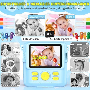 YIKANWEN Hochwertiges ABS-Material Kinderkamera (8 MP, 16x opt. Zoom, Robuste Multifunktionale mit 2,4-Zoll-Bildschirm 1080P-HD 32G Karte)