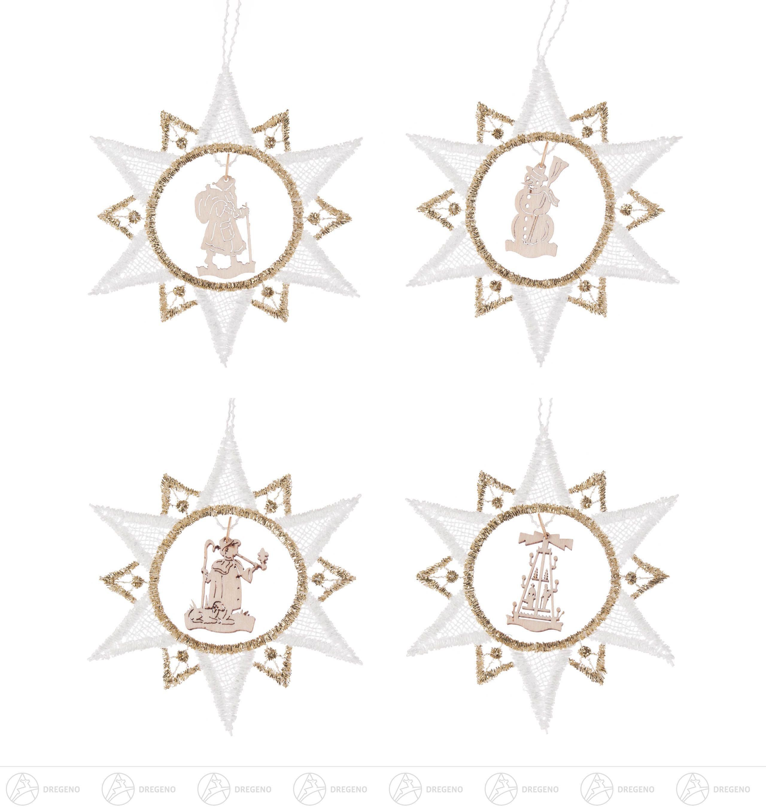 Dregeno Erzgebirge Christbaumschmuck Baumschmuck Behang Weihnachtsmotive in Plauener Spitze, Satz 2 (4)