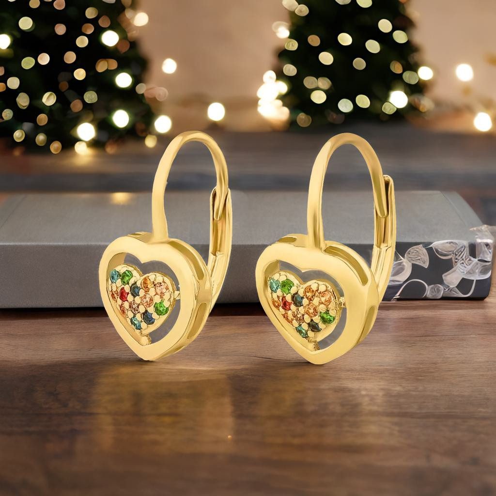 schmuck23 Paar Ohrhänger Ohrringe bunte Zirkonia Herz 925 Silber (Geschenkset), Damen Ohrhänger