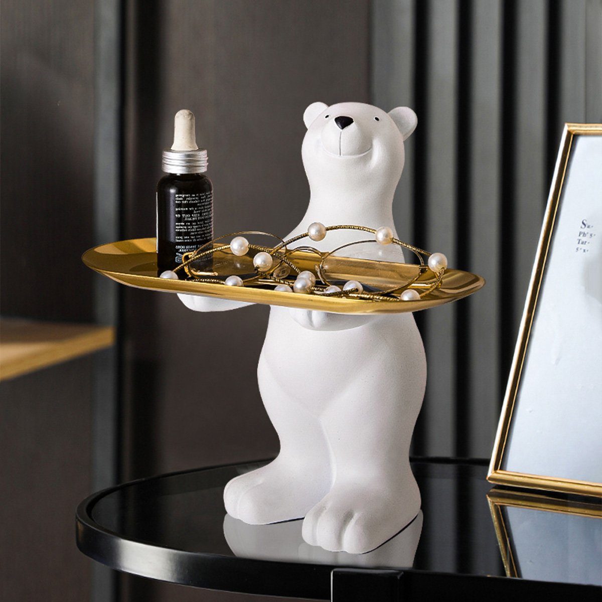 götäzer Tablett Kreative bodenstehende Eisbären-Ornamente, (1-tlg), Statue-Skulptur-Schlüsselablage, Wohnzimmer-Eingangsablage