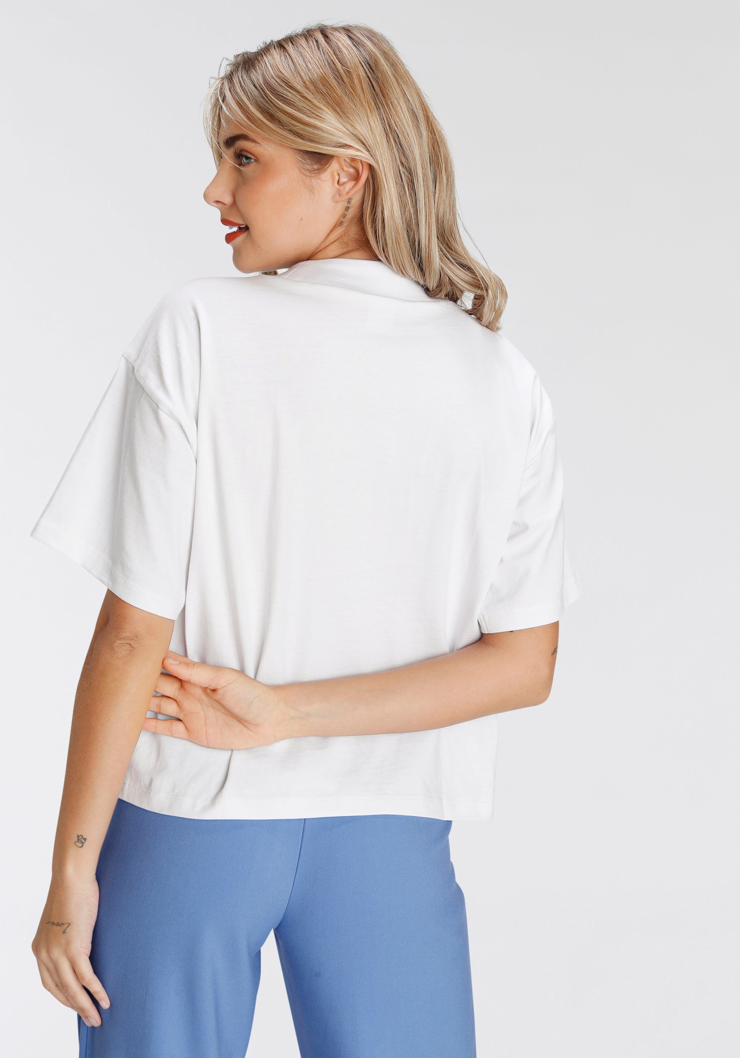 Oversize-Shirt AJC modisch weiß Rippen-Rundhalsausschnitt mit breitem