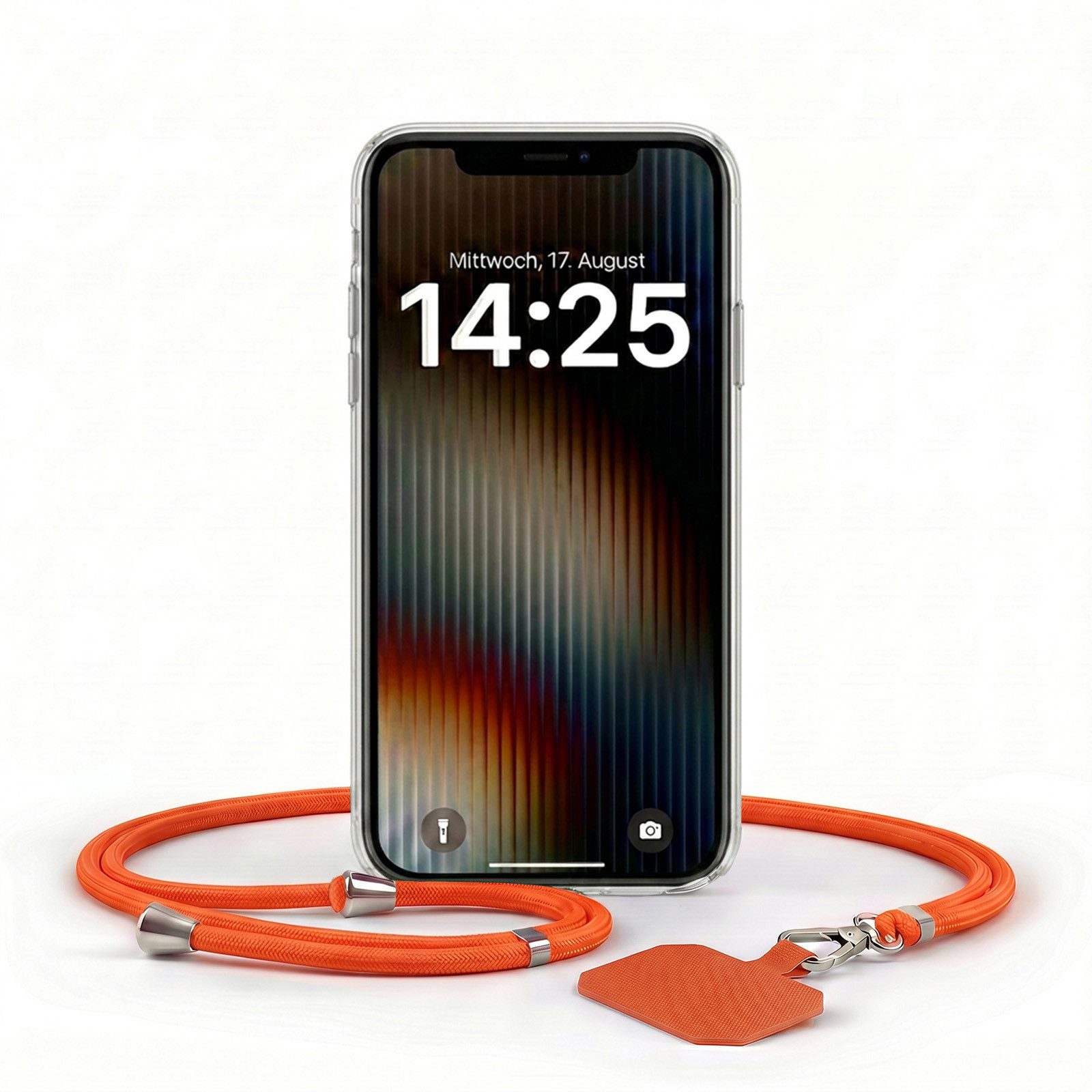 Tec-Expert Handyhülle Handy Hülle Cover mit Trageband für Apple iPhone 12 6.1 Zoll, 6.1, Slim Case in Transparent mit Handykette Handyband Umhängeband Lanyard
