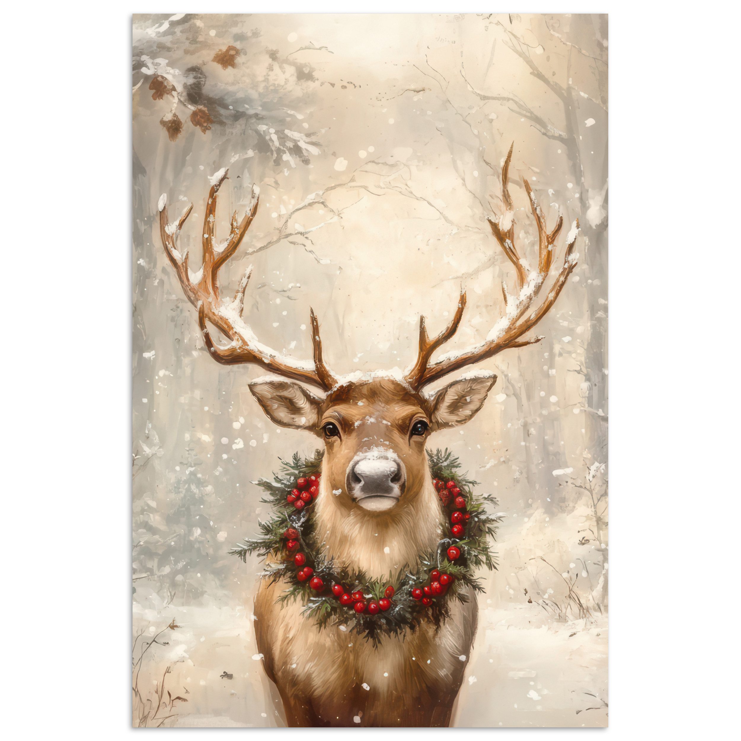 MuchoWow Poster Weihnachten - Rentier - Winter - Kranz, (1 St), Poster ohne günstig online kaufen