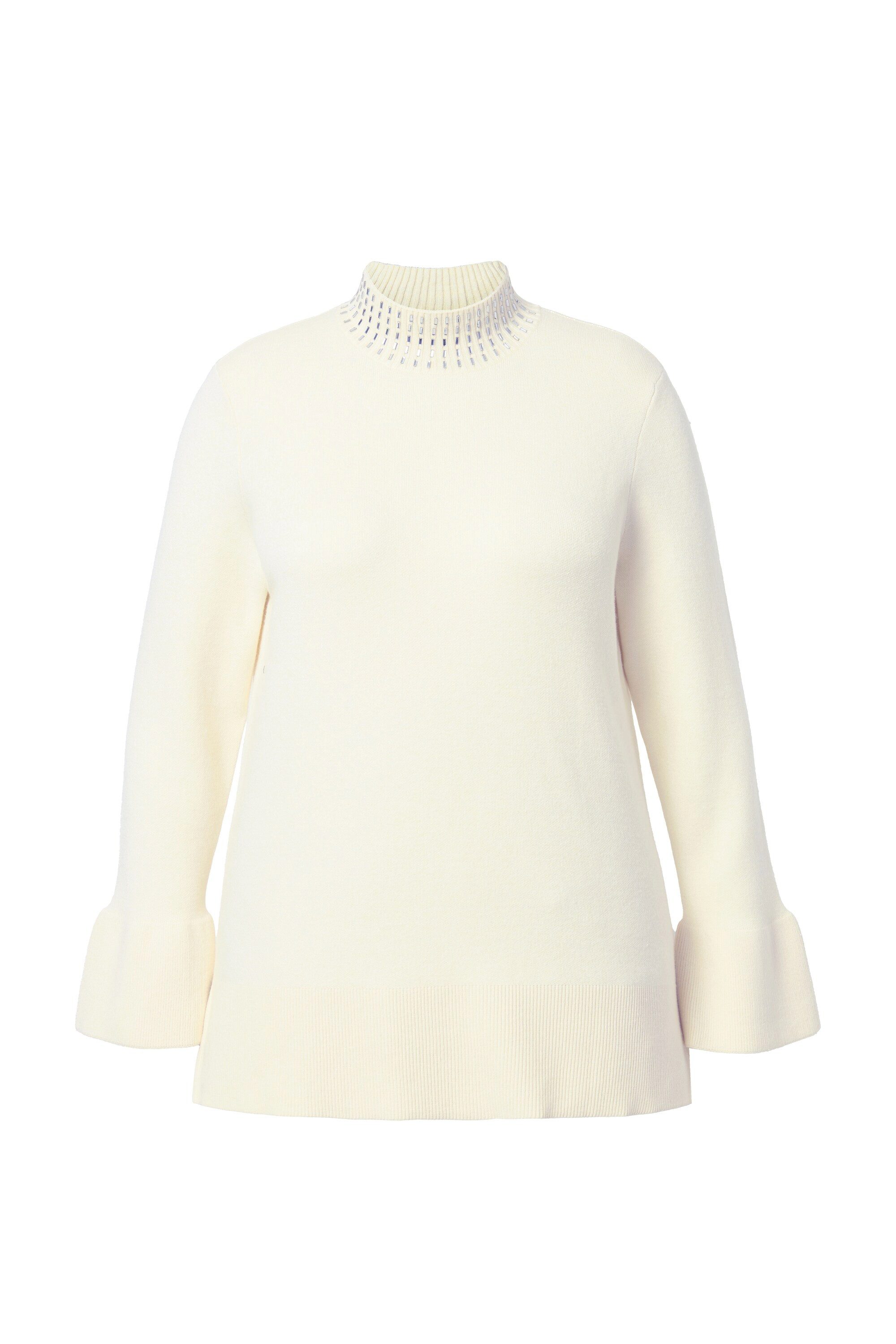 Strickpullover Pullover Volantärmel Stehkragen Langarm