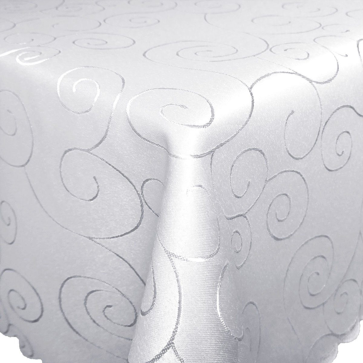 BRONZE First-Tex Tischdecke, Ornament Damast Tischdecke 110x140 eckig in silber/hellgrau