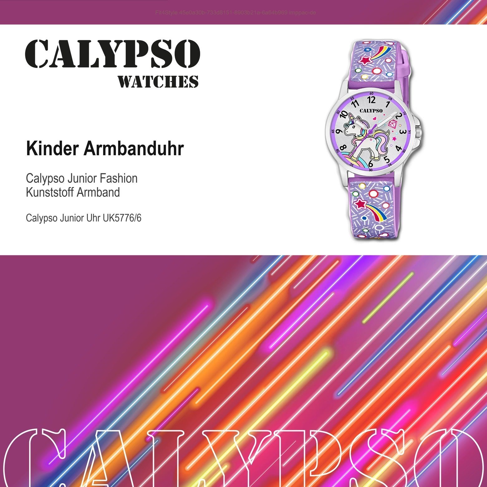 Uhr Calypso Quarzuhr Fashion Kunststoffband, PUarmband K5776/6 CALYPSO Armbanduhr Kunststoff, lila, Kinder Kinder WATCHES rund,