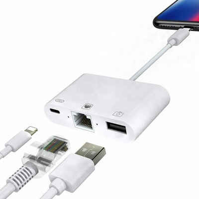 ENGELMANN EnM0556 Lightning auf Ethernet und USB Kamera Adapter 1000Mbps Netzwerk-Adapter Lightning zu Ethernet, Lightning, USB, 3in1