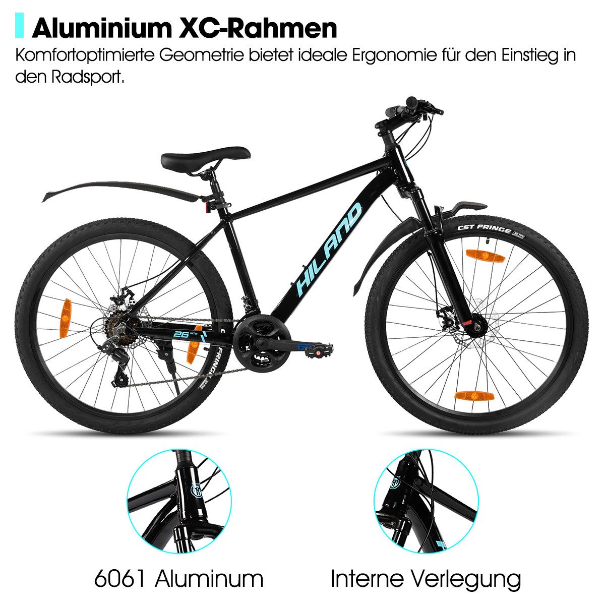 HILAND Mountainbike 27,5 Zoll Herren und Damen MTB mit Aluminiumrahmen, 21 Gang,Aluminiumrahmen, Doppelscheibenbremsen, Gefederter Vordergabel