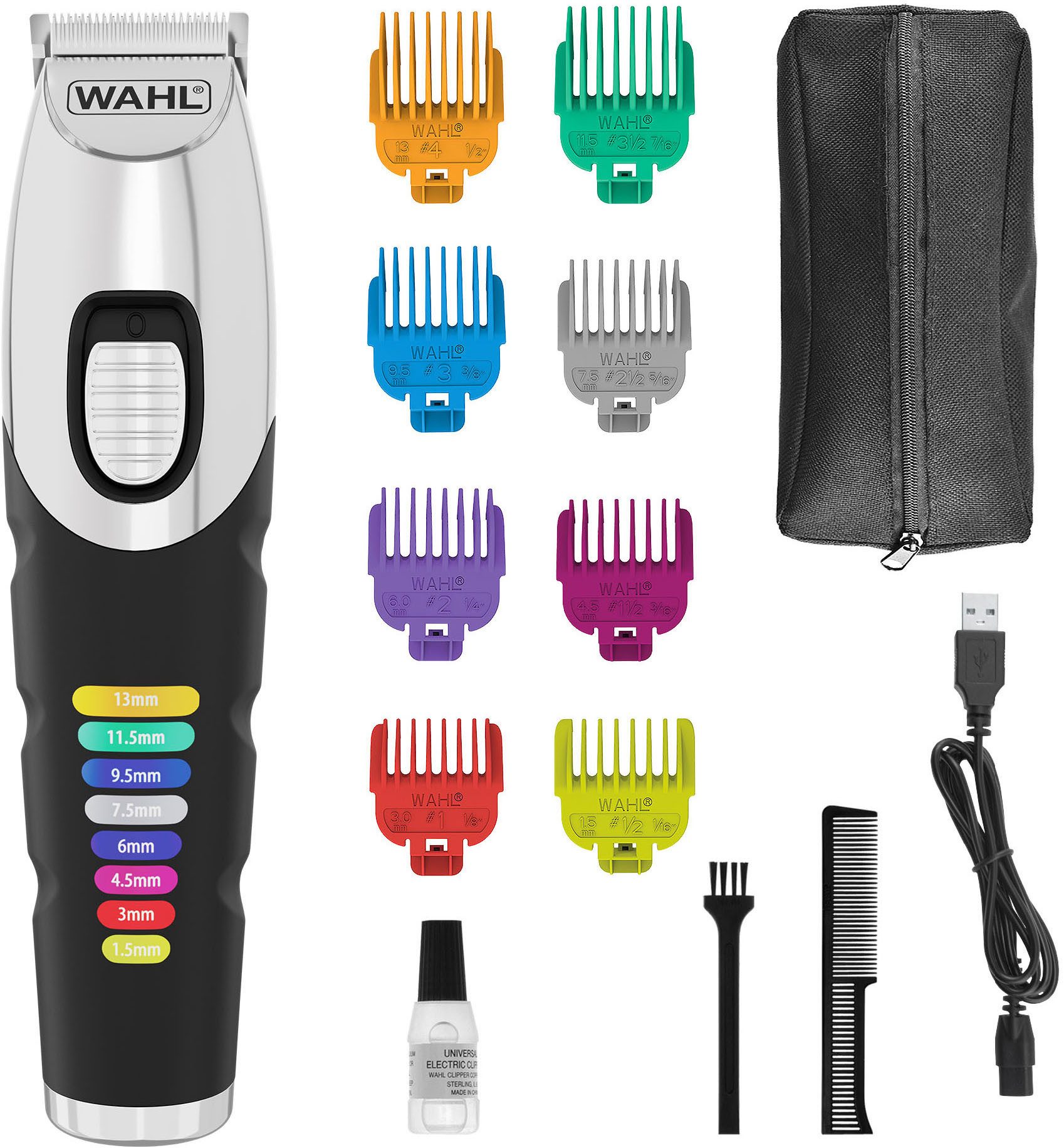 Wahl Bartschneider Color Trim, 14-teiliges Akku-Bartschneider Set, Farbcodierte Aufsteckkämme, Lithium-Ionen-Technologie, USB Aufladung