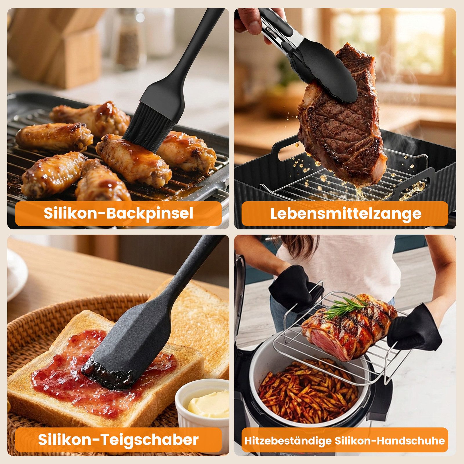 Bundviel Backform Heißluftfritteuse Zubehör 24-tlg set für Ninja AF300EU AF400EU, (Set 24-tlg), Airfryer Zubehör für Ninja Foodi Max Dual Zone, Isolate oil stai – Bild 4 von 5